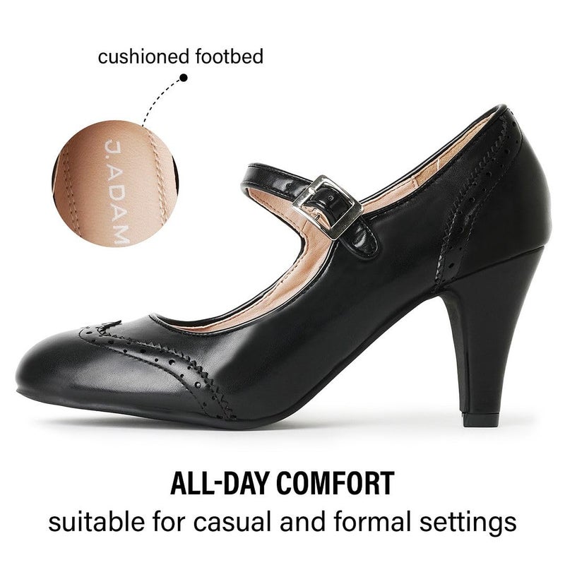 J. Adams Kym Mary Jane Shoes Women Oxford Pumps - Cute Low Kitten High Heels - Retro Vintage Shoes for Women 1950s Mary Janes Round Toe Shoe with Ankle Strap - Image 2